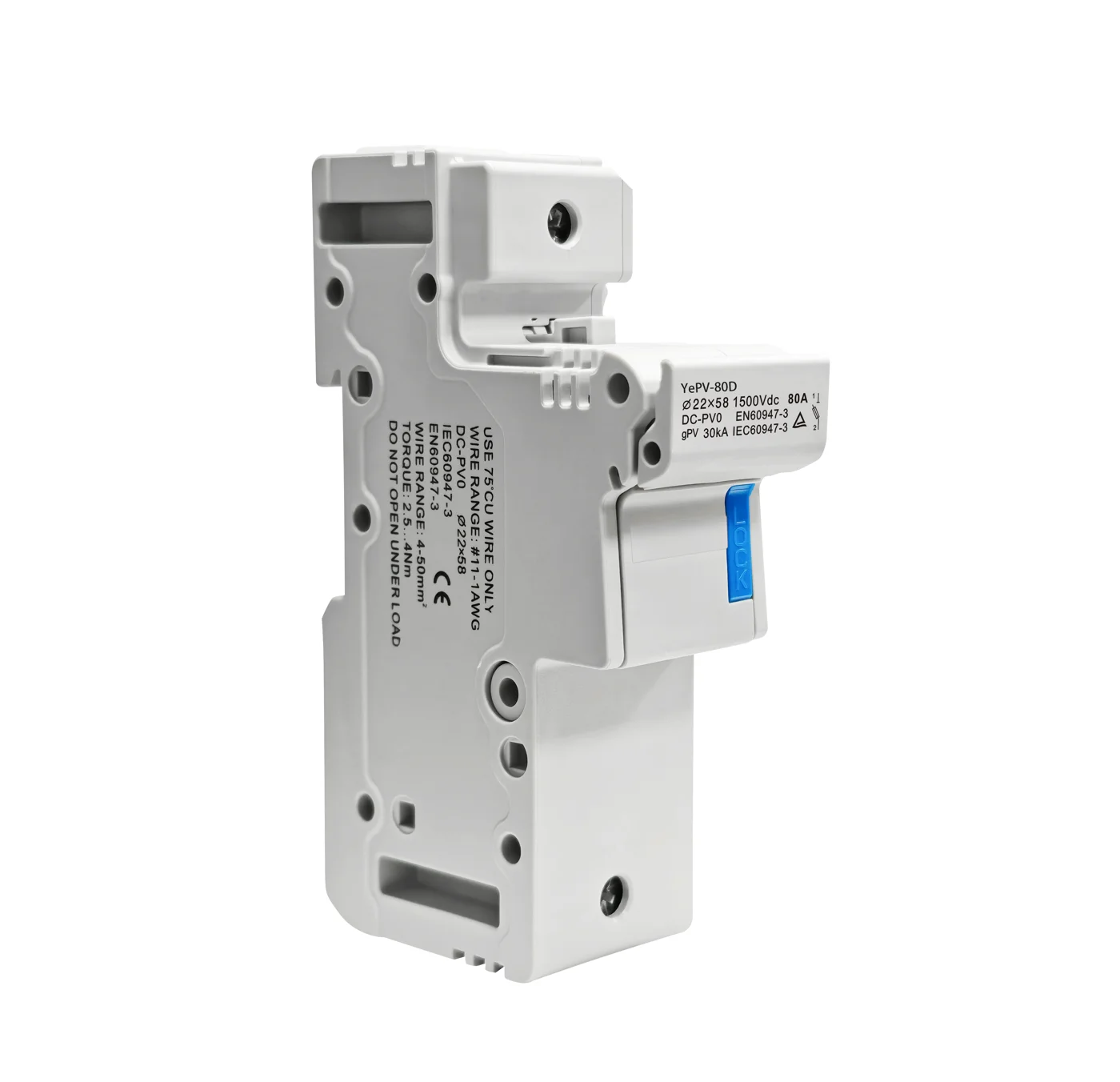 YePV-80D 1500VDC 22×58mm Solar PV Fuse Holder