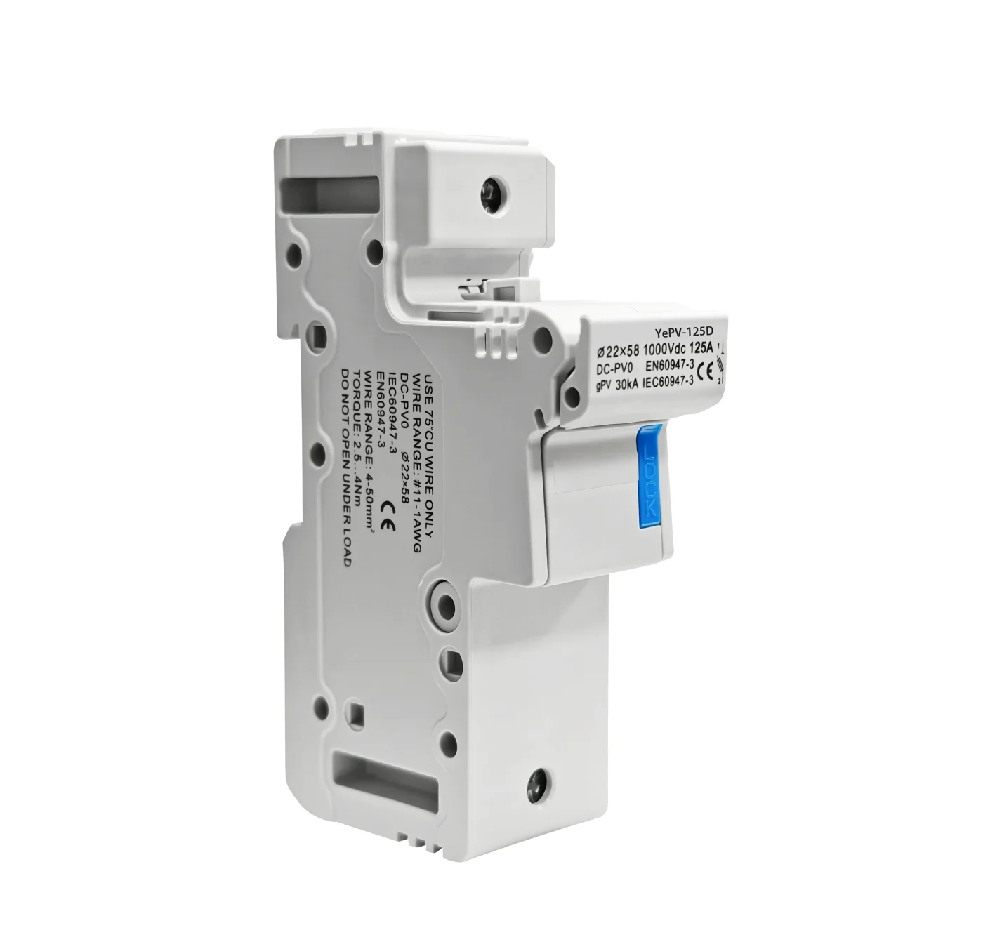 YePV-125D 1000VDC 22×58mm PV Fuse Holder